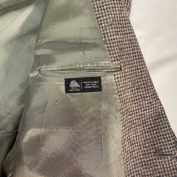 VTG Levi Strauss Tailored Classic Wool Tweed Sport Coat 2 Leather Button Men 44R - Picture 13 of 16